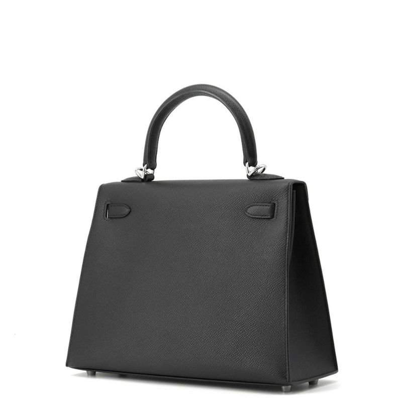 エルメス ハンドバッグ ケリー25 外縫い ブラック/シルバー金具 エプソン W刻印 ２wayショルダー 黒
