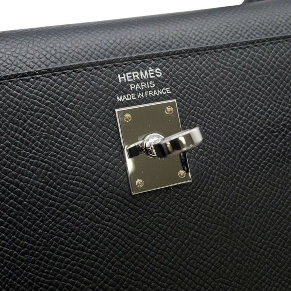 エルメス ハンドバッグ ケリー25 外縫い ブラック/シルバー金具 エプソン W刻印 ２wayショルダー 黒