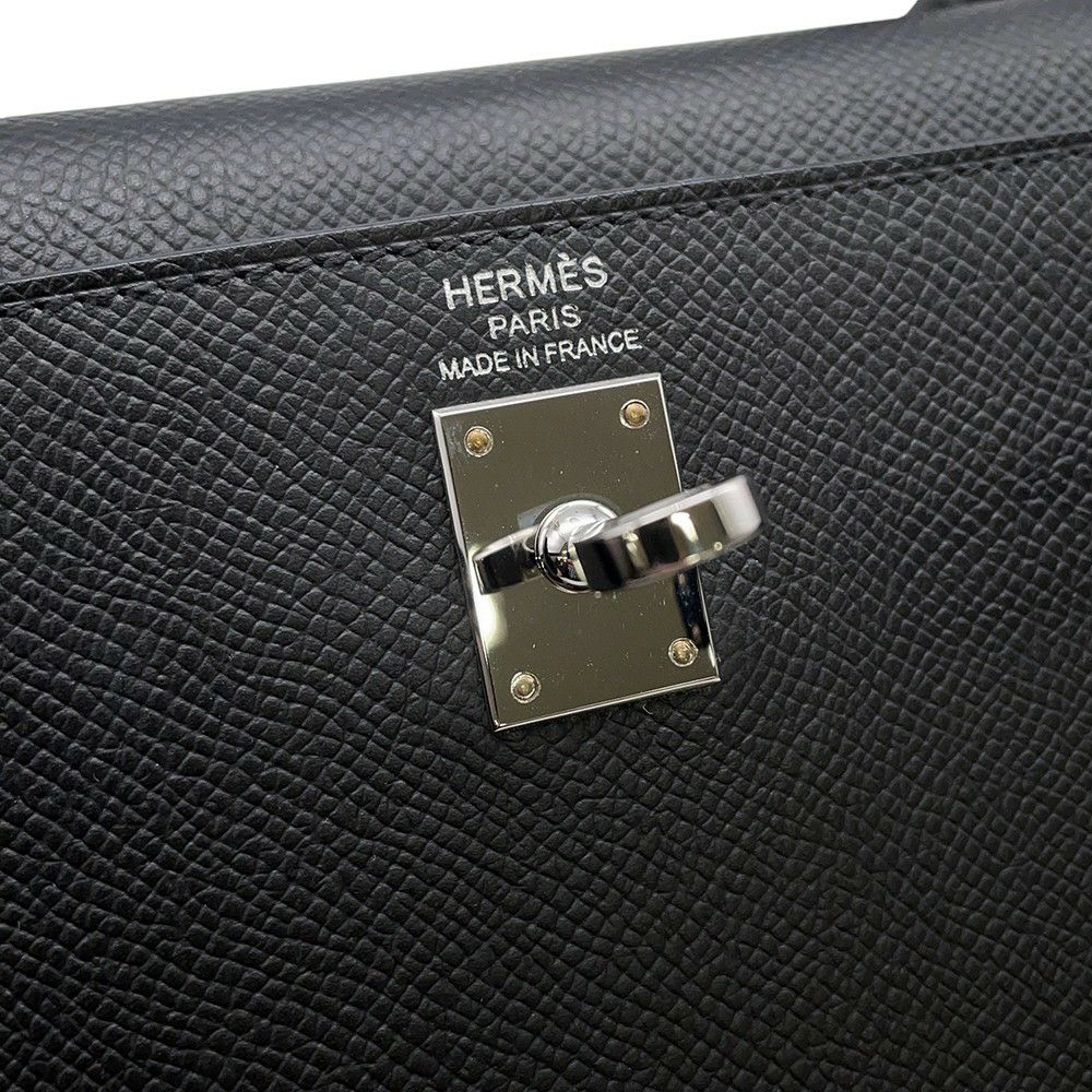 エルメス ハンドバッグ ケリー25 外縫い ブラック/シルバー金具 エプソン W刻印 ２wayショルダー 黒