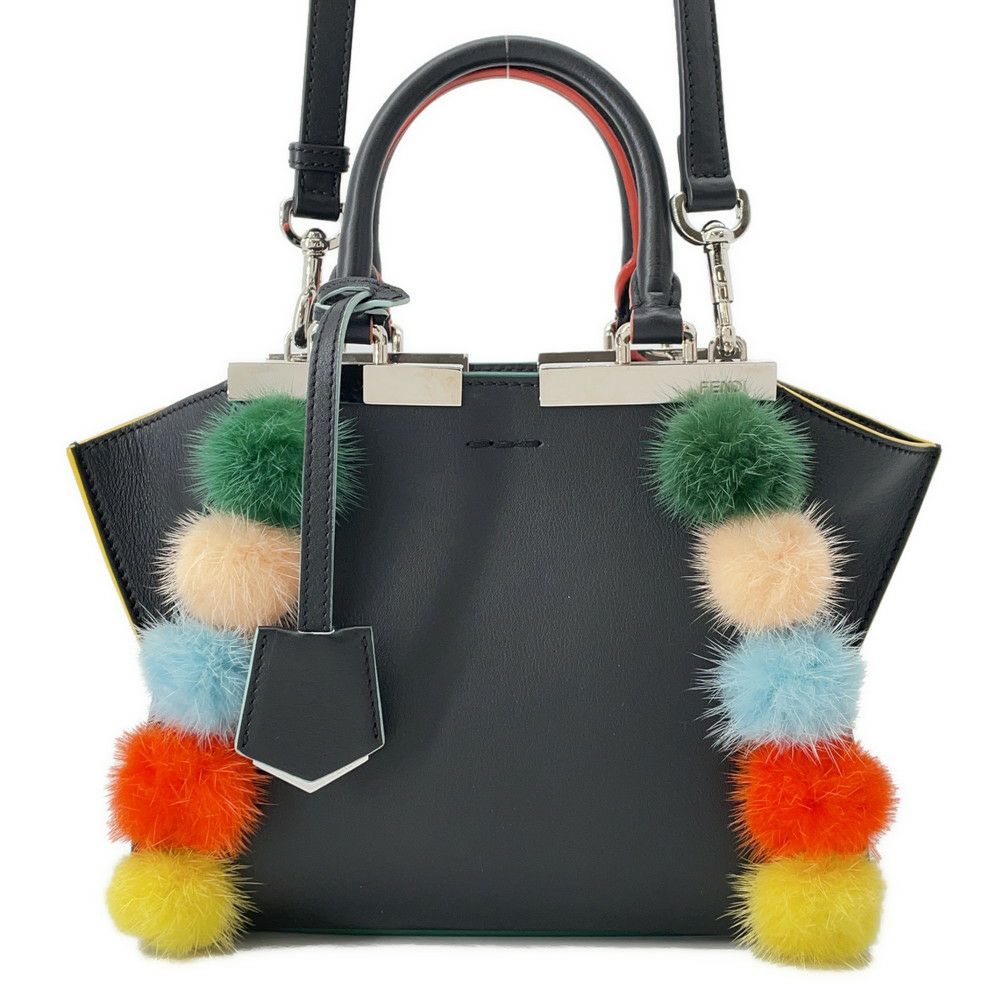 フェンディ ハンドバッグ プチ トロワジュール レザー 8BH333 FENDI 2wayショルダーバッグ 黒