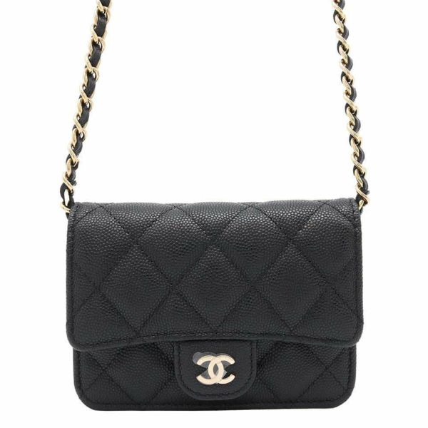 シャネル チェーンショルダーバッグ ココマーク マトラッセ キャビアスキン AP2727 CHANEL ポシェット 黒