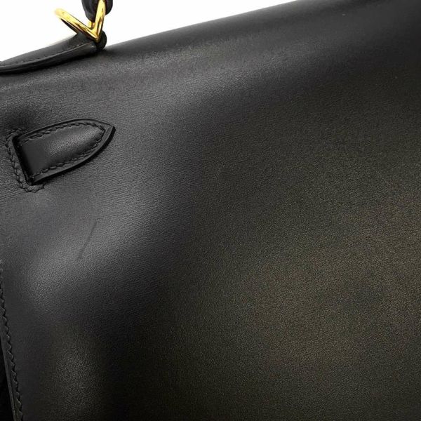 エルメス ハンドバッグ ケリー28 外縫い ブラック/ゴールド金具 ボックスカーフ □D刻印 2wayショルダー 黒