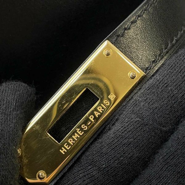 エルメス ハンドバッグ ケリー28 外縫い ブラック/ゴールド金具 ボックスカーフ □D刻印 2wayショルダー 黒