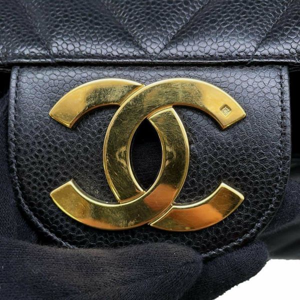 シャネル チェーンショルダーバッグ Vステッチ ココマーク キャビアスキン CHANEL 黒