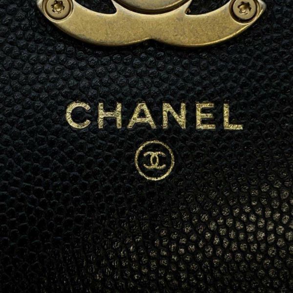 シャネル チェーンウォレット マトラッセ ココマーク キャビアスキン CHANEL カードケース 黒