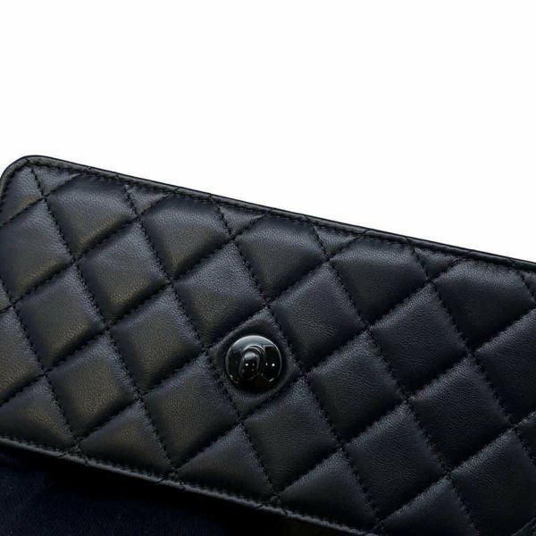 シャネル チェーンウォレット マトラッセ ココマーク ラムスキン CHANEL 黒