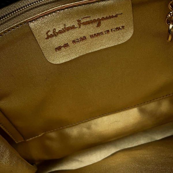 サルバトーレ・フェラガモ ハンドバッグ ガンチーニ レザー ラタン Ferragamo バッグ 黒