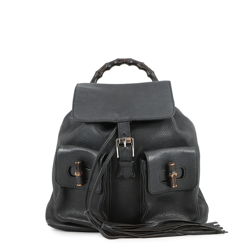 グッチ バックパック バンブー フリンジ レザー 370833 GUCCI リュックサック 黒