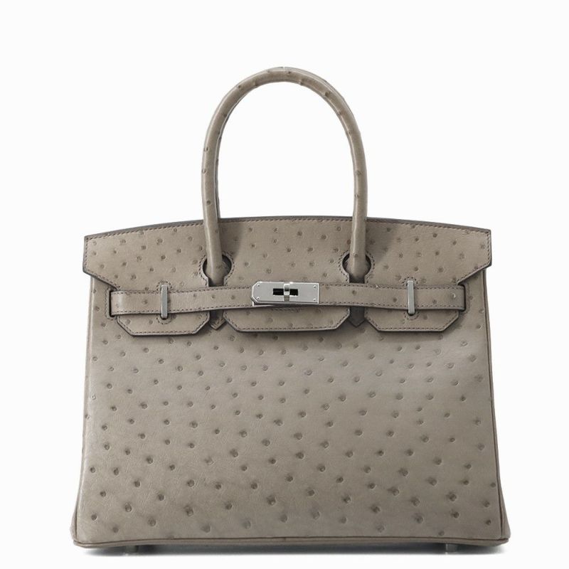エルメス バーキン30 ムース/シルバー金具 オーストリッチ T刻印 HERMES Birkin ハンドバッグ