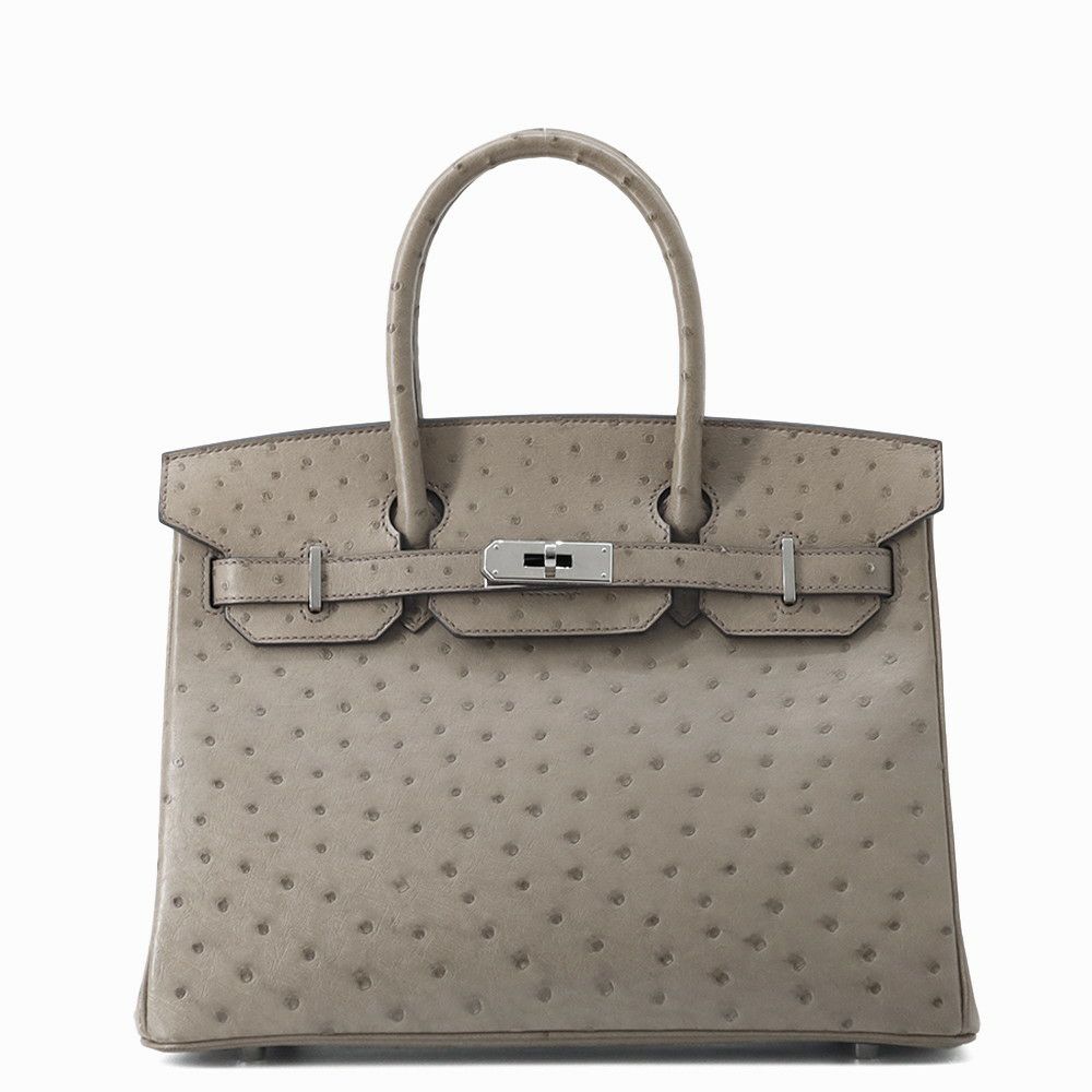 エルメス バーキン30 ムース/シルバー金具 オーストリッチ T刻印 HERMES Birkin ハンドバッグ