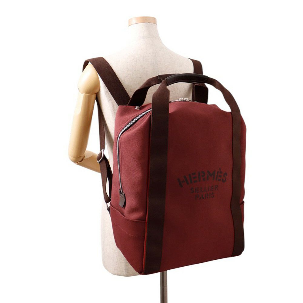 エルメス リュック サックドパンサージュ グルーム ルージュアッシュ/ショコラ/シルバー金具 トワルシェブロン/キャンバス バックパック