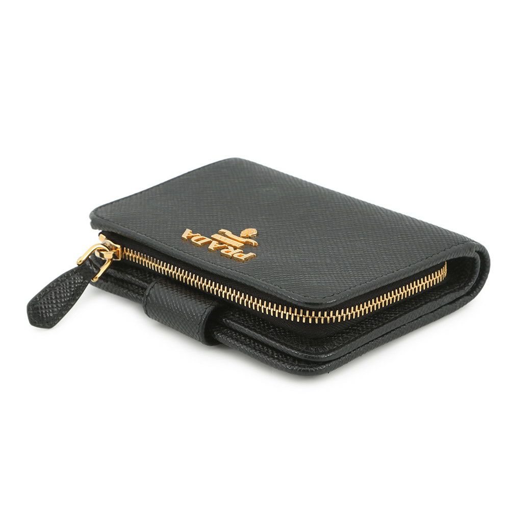 プラダ 二つ折り財布 ロゴ レザー 1ML018 PRADA 黒