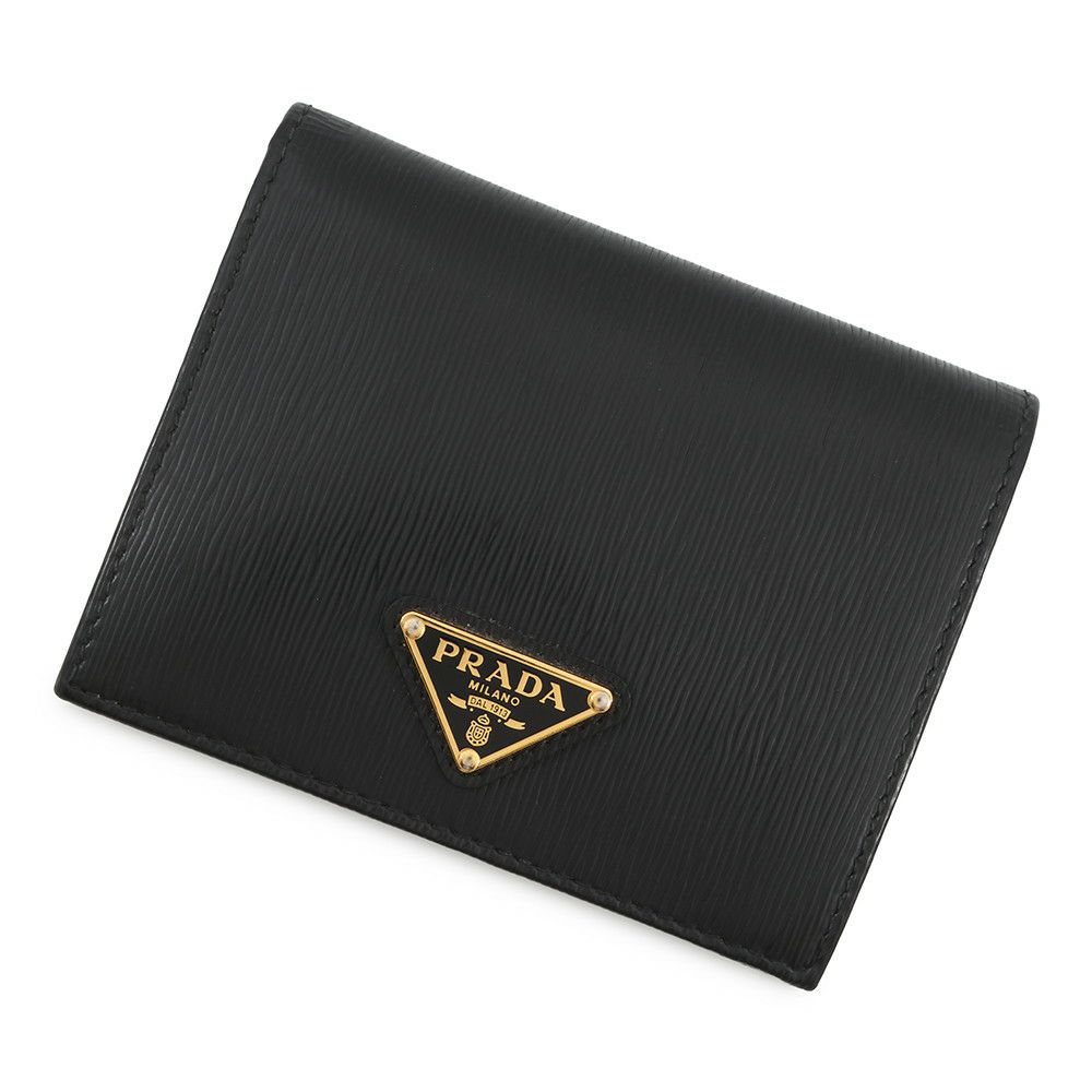 プラダ 二つ折り財布 ロゴ コンパクトウォレット 1MV204 PRADA 黒