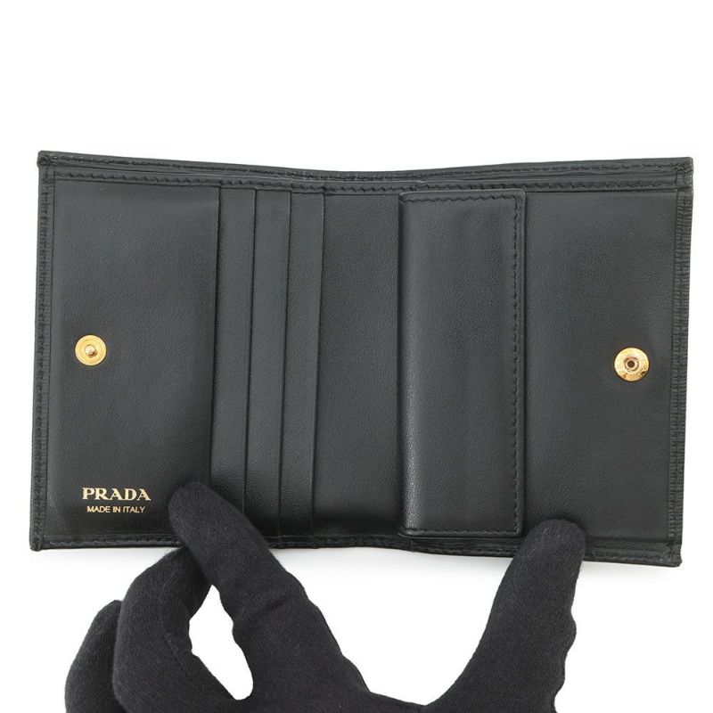 プラダ 二つ折り財布 ロゴ コンパクトウォレット 1MV204 PRADA 黒