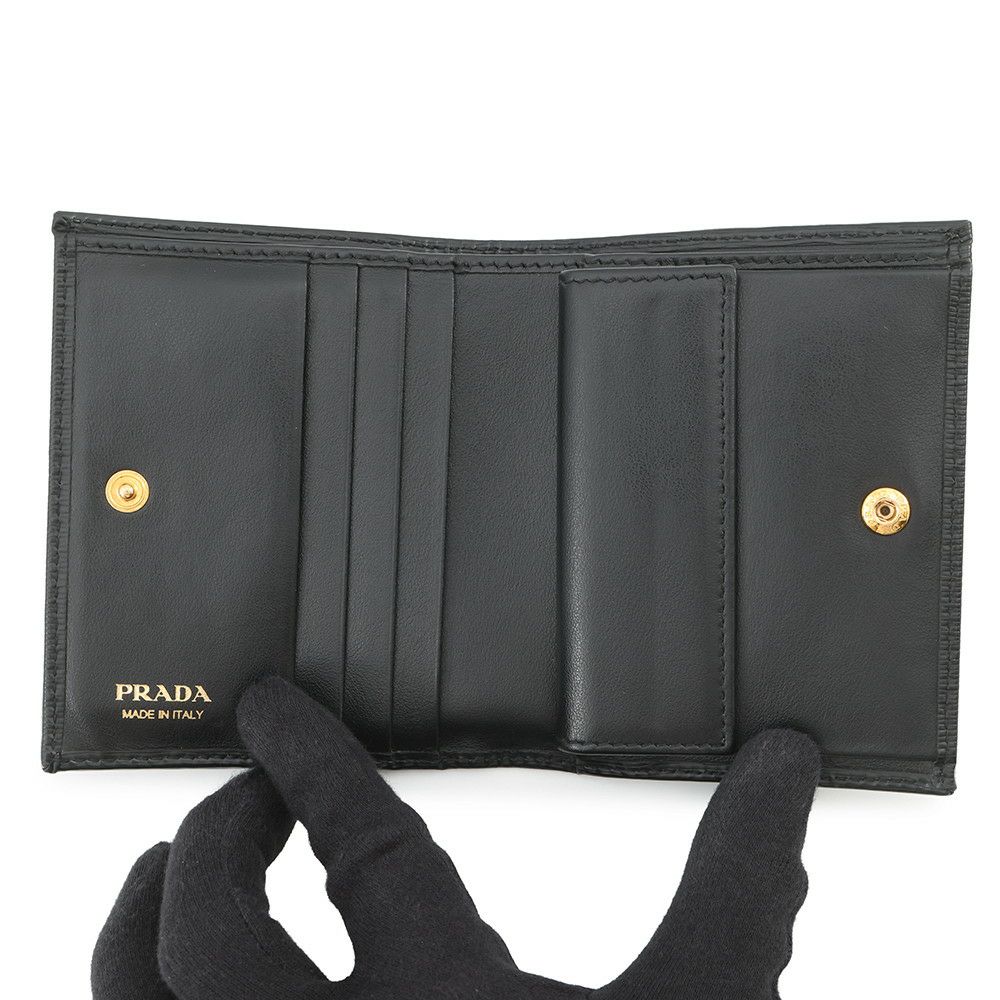 プラダ 二つ折り財布 ロゴ コンパクトウォレット 1MV204 PRADA 黒