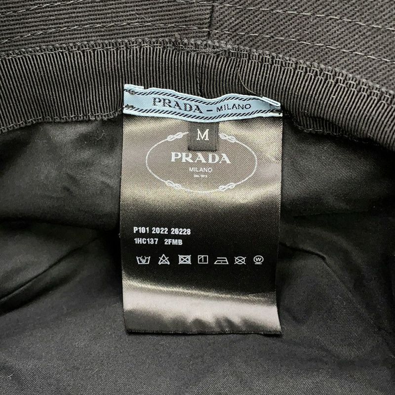 プラダ バケットハット フリンジ トライアングル ロゴ コットン サイズM 1HC137 黒