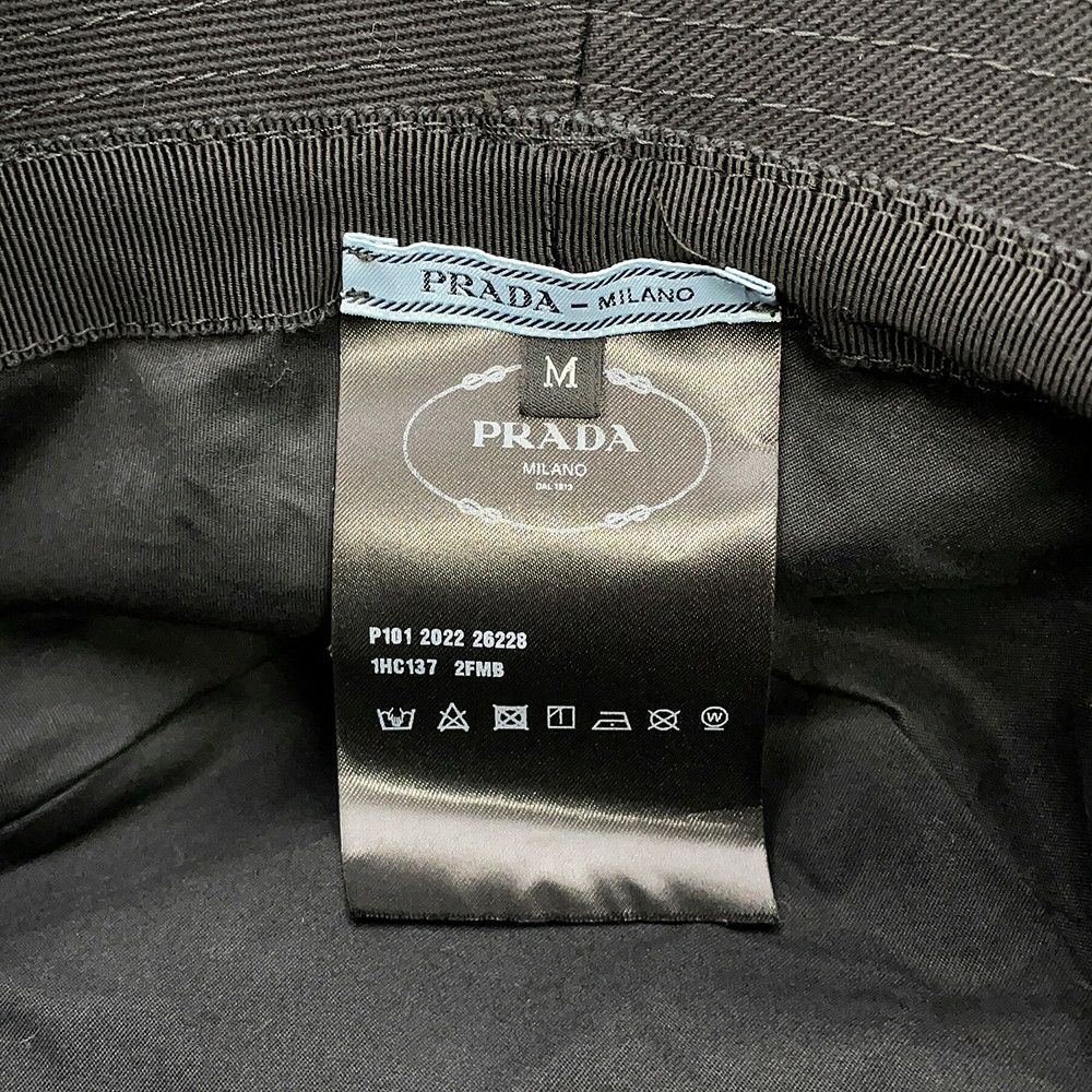 プラダ バケットハット フリンジ トライアングル ロゴ コットン サイズM 1HC137 黒