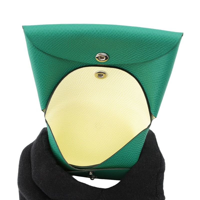 エルメス コインケース カルヴィ デュオ ヴェルソ ヴェールヴェルティゴ/ジョーヌミルトン/シルバー金具 エプソン W刻印 財布