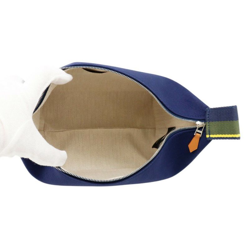 エルメス ポーチ ブリッド・ア・ブラックPM Hパヴィヨン マリン/シルバー金具 キャンバス HERMES バッグ 小物入れ