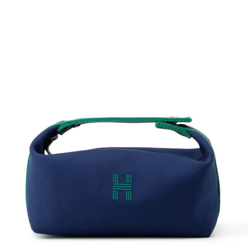 エルメス ポーチ ブリッド・ア・ブラックPM マリン/シルバー金具 キャンバス HERMES 小物入れ