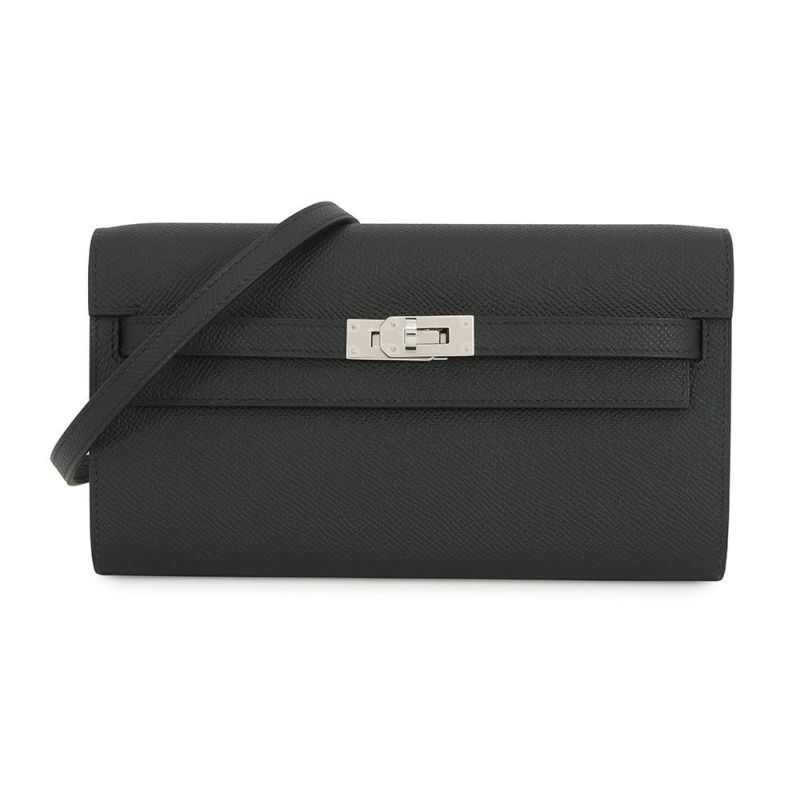 エルメス ケリーウォレット ロング トゥーゴー ブラック/シルバー金具 エプソン K刻印 HERMES 黒
