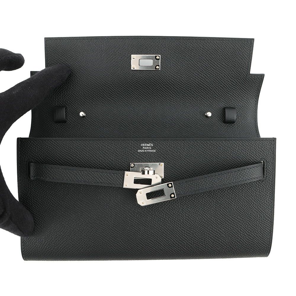 エルメス ケリーウォレット ロング トゥーゴー ブラック/シルバー金具 エプソン K刻印 HERMES 黒