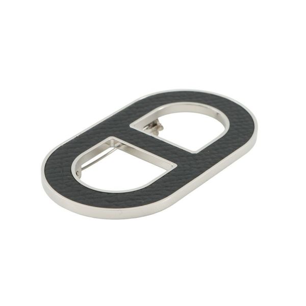 エルメス ブローチ シェーヌダンクル ブラック/シルバー金具 エプソン