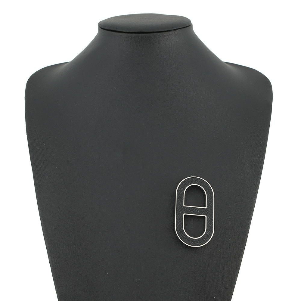 エルメス ブローチ シェーヌダンクル ブラック/シルバー金具 エプソン HERMES アクセサリー 黒