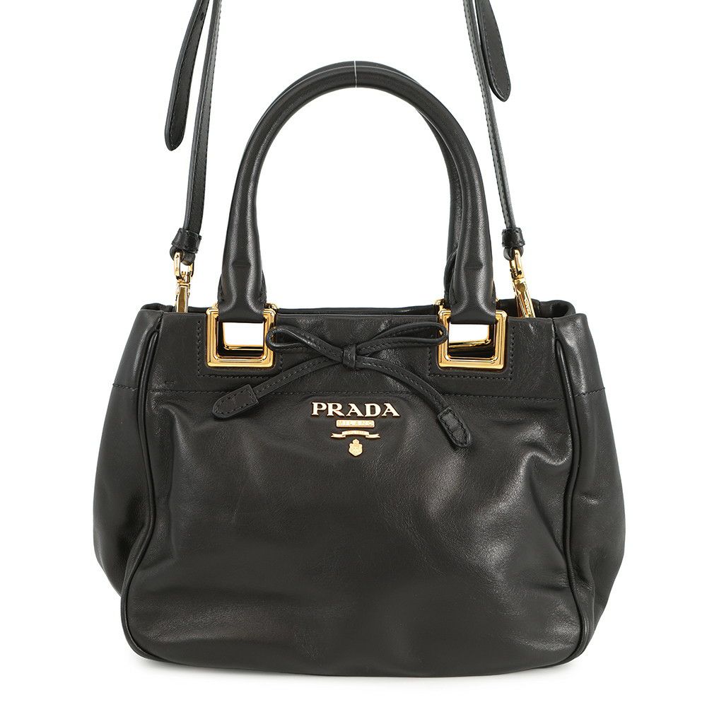 プラダ ハンドバッグ リボン レザー BN2245 PRADA 2ｗayショルダーバッグ 黒
