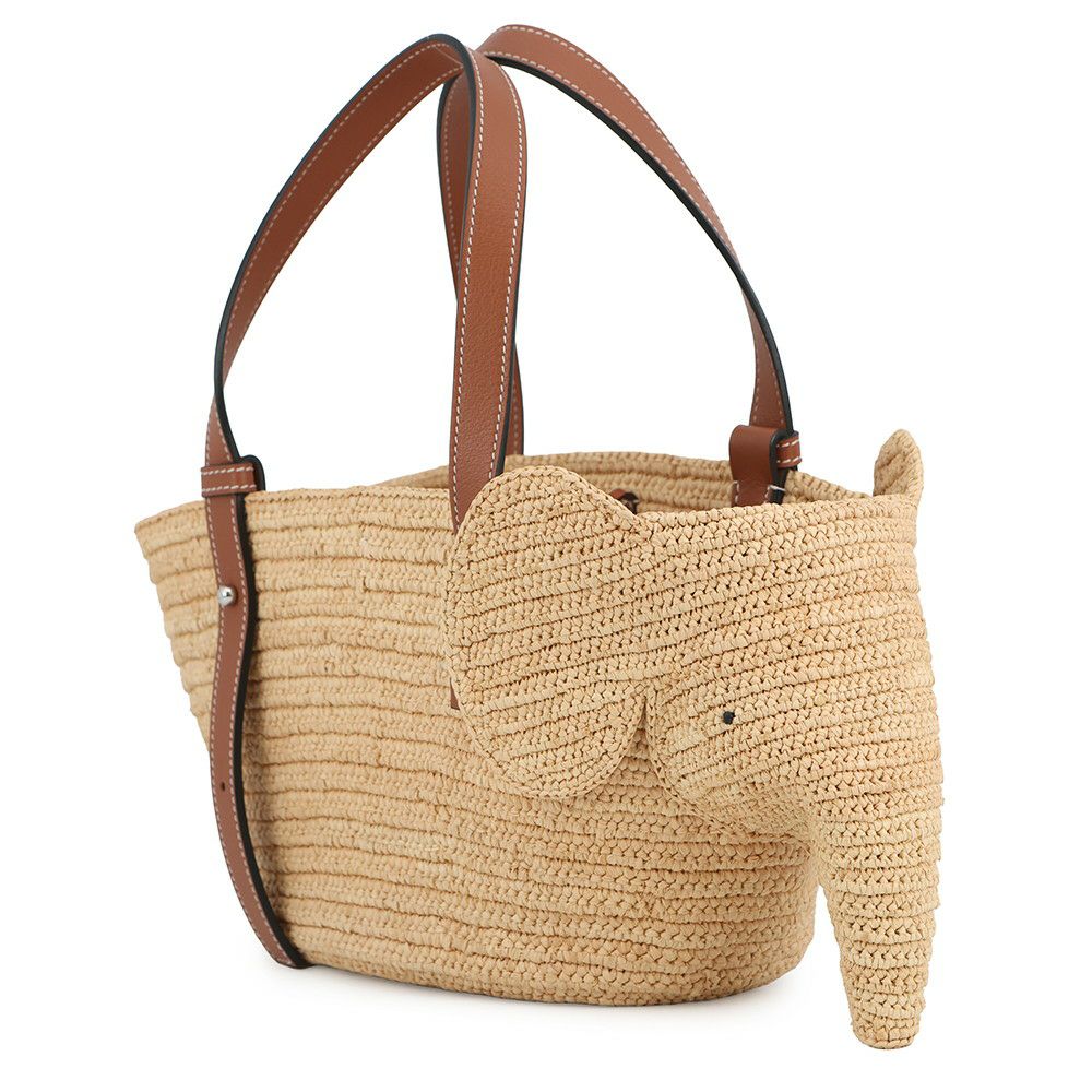 ロエベ ハンドバッグ エレファント バスケットバッグ スモール ラフィア レザー A546T37X01 LOEWE かごバッグ ゾウ