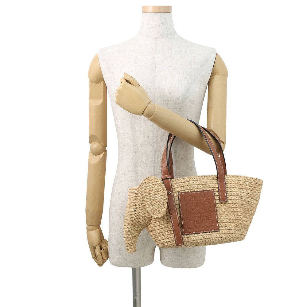 ロエベ ハンドバッグ エレファント バスケットバッグ スモール ラフィア レザー A546T37X01 LOEWE かごバッグ ゾウ