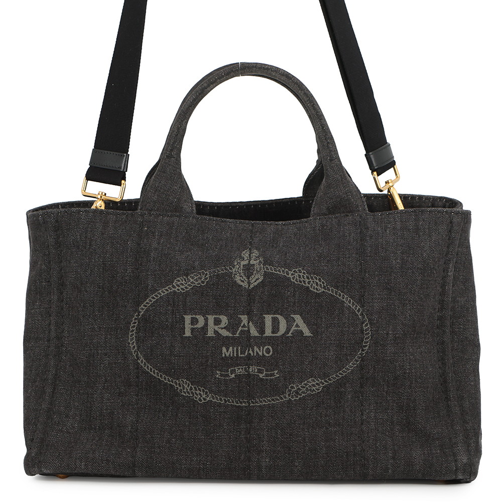 プラダ トートバッグ カナパ CANAPA デニム B2642B PRADA 2wayショルダーバッグ 黒