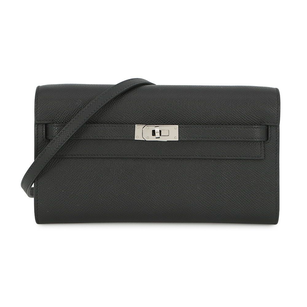 エルメス ケリーウォレット ロング トゥーゴー ブラック/シルバー金具 エプソン K刻印 HERMES 黒