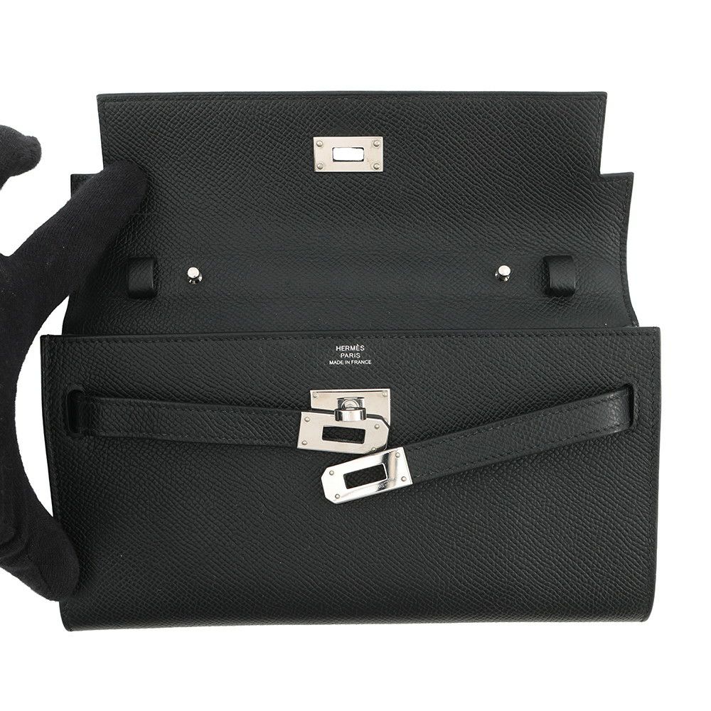 エルメス ケリーウォレット ロング トゥーゴー ブラック/シルバー金具 エプソン K刻印 HERMES 黒