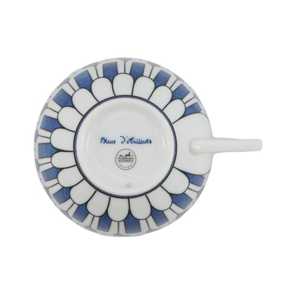 エルメス ティーカップ&ソーサーセット ブルー ダイユール Bleus d'Ailleurs 2客セット 200ml HERMES 食器 ぺア 白
