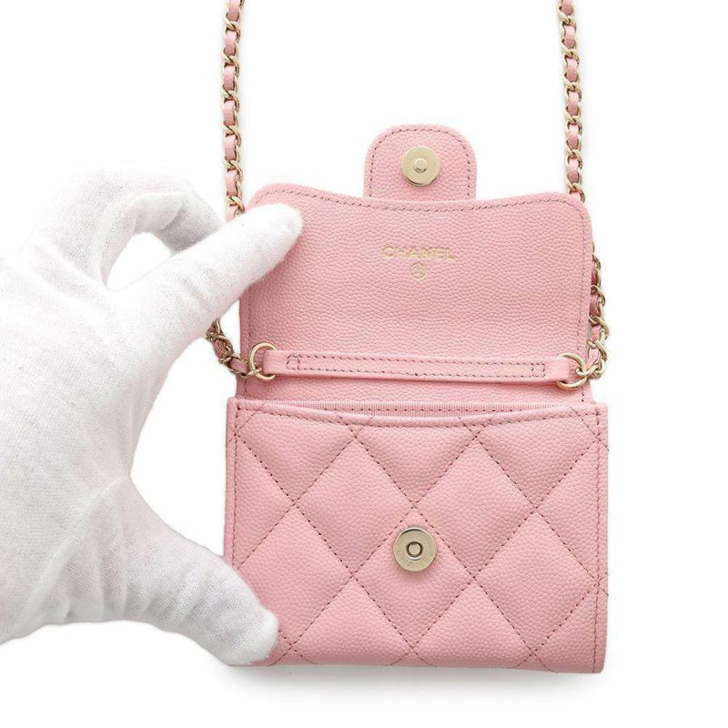 シャネル ミニチェーンウォレット カードケース マトラッセ キャビアスキン AP0238 CHANEL 財布