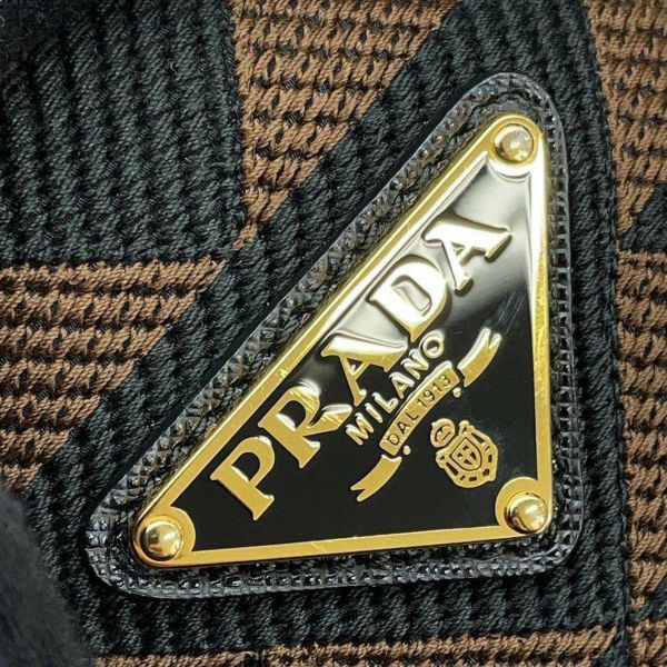 プラダ トートバッグ エンブロイダリー ロゴ キャンバス レザー 2VG106 PRADA ショルダーバッグ 黒