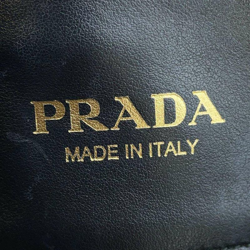 プラダ トートバッグ エンブロイダリー ロゴ キャンバス レザー 2VG106 PRADA ショルダーバッグ 黒