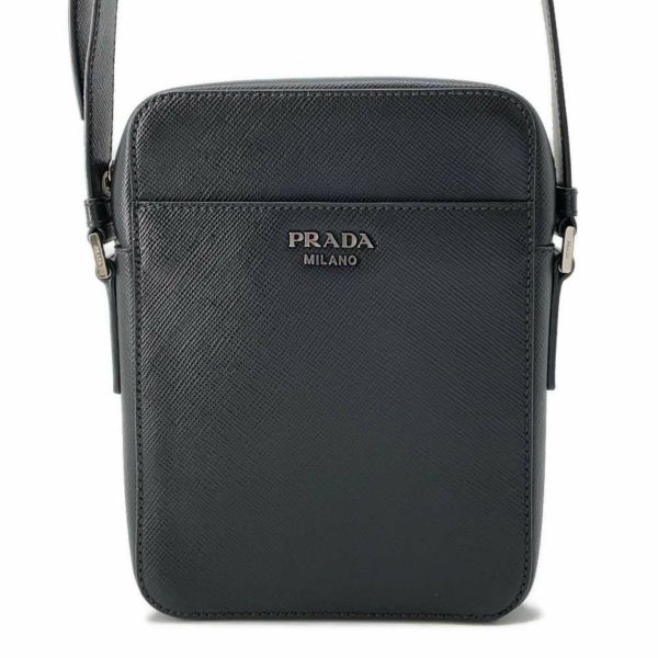 プラダ ショルダーバッグ ロゴ サフィアーノ 2VH040 PRADA バッグ 斜め掛け 黒 メンズ