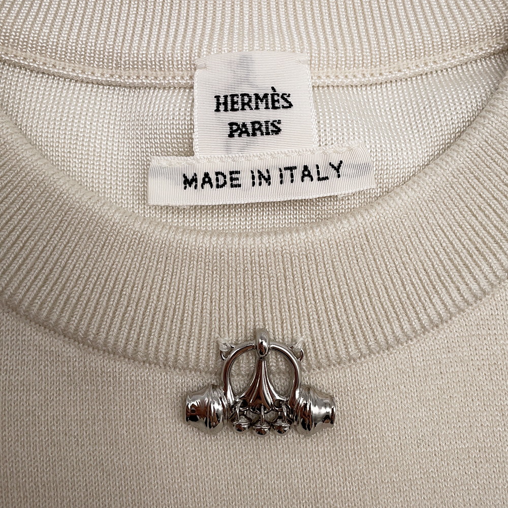 エルメス ニット ショートスリーブ パルフロワ・リミックス モチーフ シルク カシミヤ レディースサイズ36 白