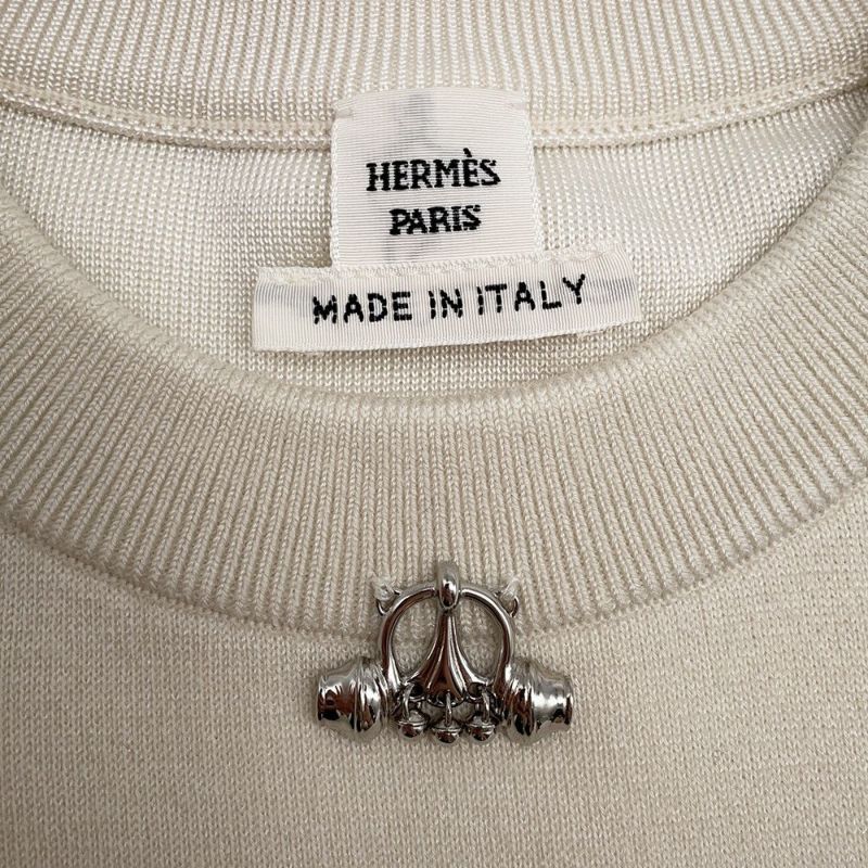 エルメス ニット ショートスリーブ パルフロワ・リミックス モチーフ シルク カシミヤ レディースサイズ36 白