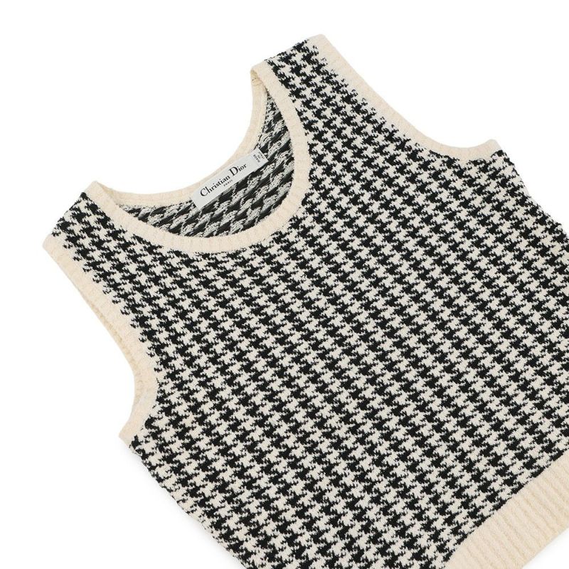 クリスチャン・ディオール ニット 千鳥格子 ツインセット アンサンブル レディースサイズ34 354W05AM324 トップス 白 黒