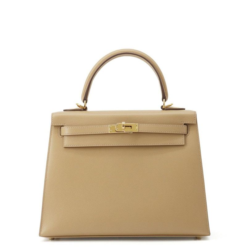 エルメス ハンドバッグ ケリー25 外縫い ヴェルソ ビスキュイ/ニューホワイト/ゴールド ヴォーマダム W刻印 ２wayショルダー