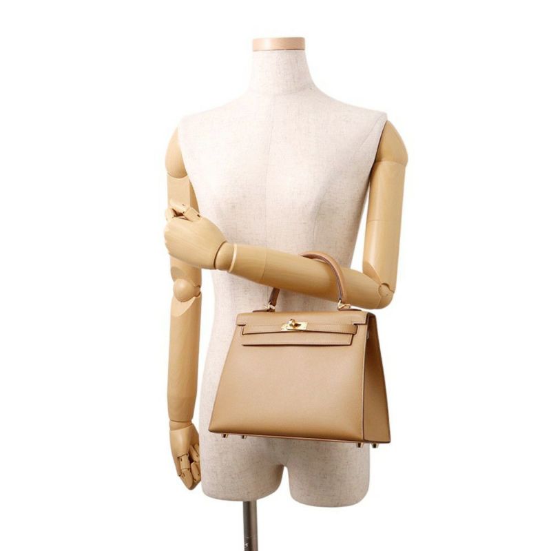 エルメス ハンドバッグ ケリー25 外縫い ヴェルソ ビスキュイ/ニューホワイト/ゴールド ヴォーマダム W刻印 ２wayショルダー