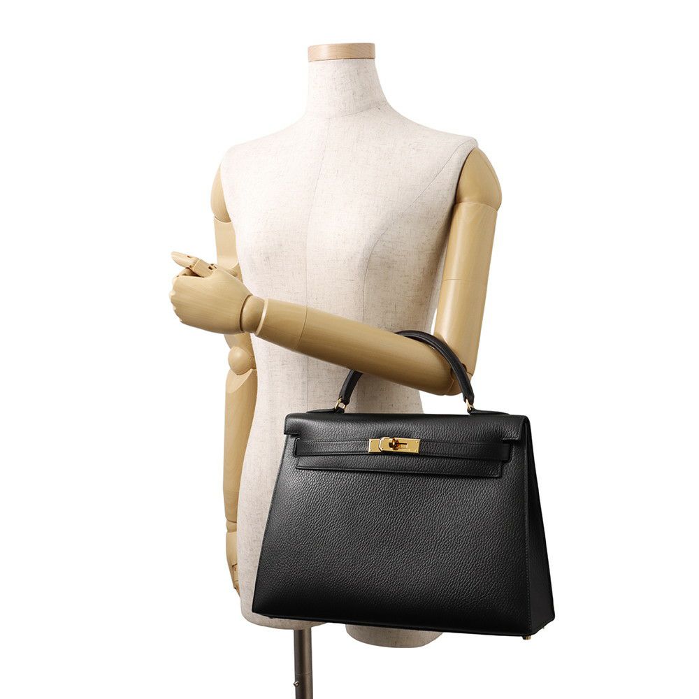 エルメス ハンドバッグ ケリー32 外縫いブラック/ゴールド金具 アルデンヌ 〇Z刻印 ２wayショルダー 黒