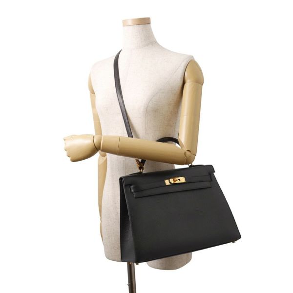 エルメス ハンドバッグ ケリー32 外縫いブラック/ゴールド金具 アルデンヌ 〇Z刻印 ２wayショルダー 黒