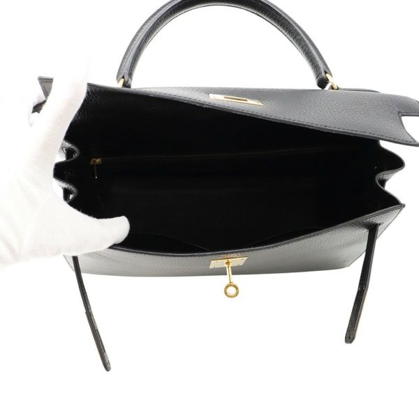 エルメス ハンドバッグ ケリー32 外縫いブラック/ゴールド金具 アルデンヌ 〇Z刻印 ２wayショルダー 黒