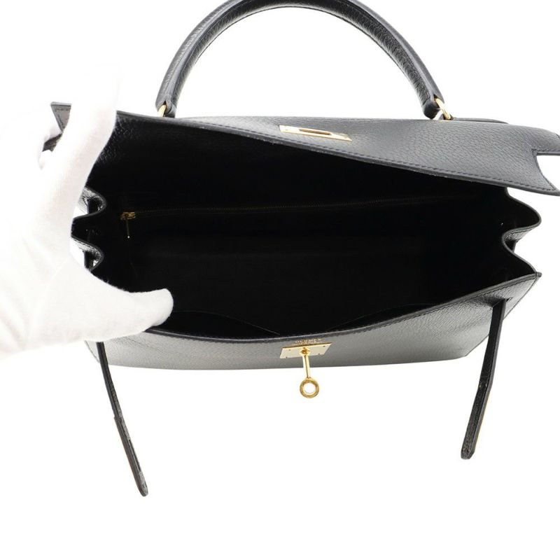 エルメス ハンドバッグ ケリー32 外縫いブラック/ゴールド金具 アルデンヌ 〇Z刻印 ２wayショルダー 黒