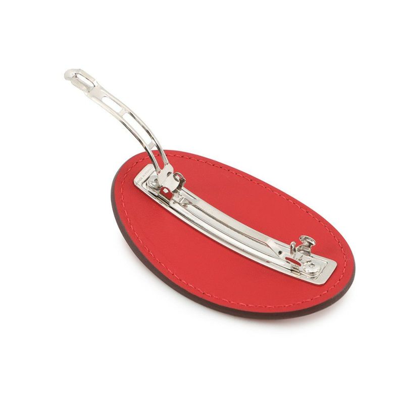 エルメス バレッタ エブリンPM ルージュ・ラデュー/シルバー金具 スイフト HERMES ヘアアクセサリー