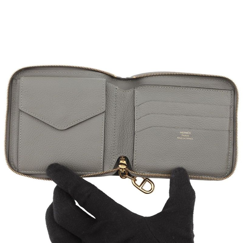 エルメス 二つ折り財布 ジップアンゴー2 シェーヌダンクル グリメイヤー/ゴールド金具 エバーカラー W刻印 財布